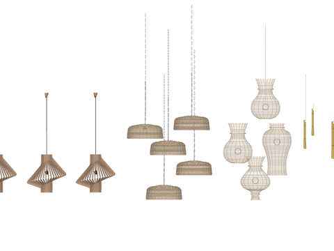 新中式竹编装饰吊灯su模型