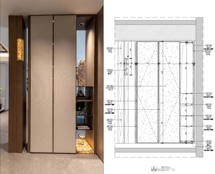 玄关柜造型大样图、玄关鞋柜详图、玄关隔断鞋柜、入户门口鞋柜cad施工图