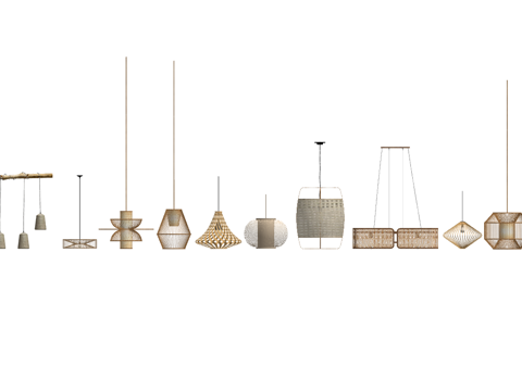 新中式竹编装饰吊灯su模型