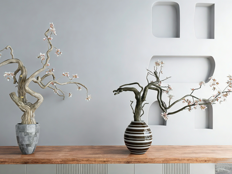 侘寂风盆景 枯山水 微景观​ 艺术盆景su模型