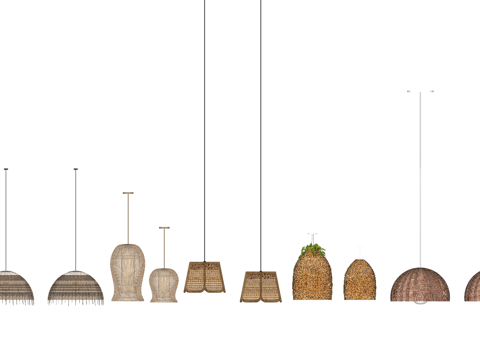 新中式竹编装饰吊灯su模型