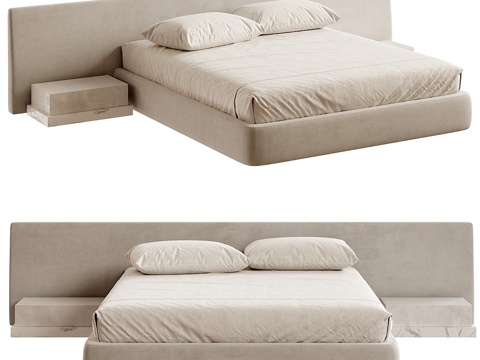  现代布艺双人床3d模型 