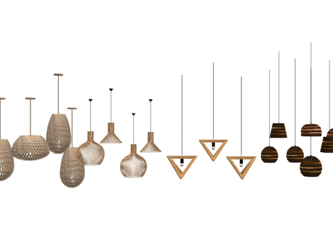 新中式竹编装饰吊灯su模型