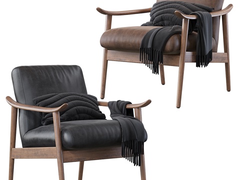  中世纪素食皮革木质扶手椅3d模型 