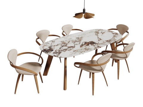 中古桌椅组合 餐桌组合 大理石餐桌 长桌 休闲桌椅su模型