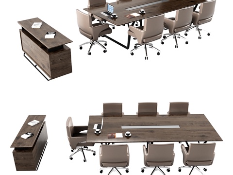  带办公椅和柜子的会议桌3d模型 