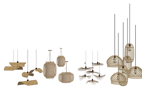 新中式竹编装饰吊灯su模型