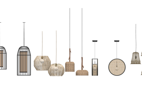 新中式竹编装饰吊灯su模型