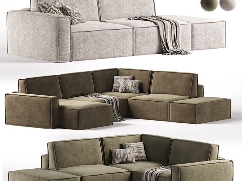  现代意式布艺组合转角沙发3d模型 