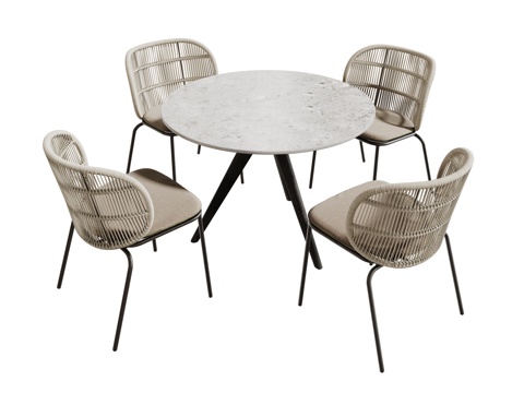  现代户外桌椅组合 户外餐桌 洽谈桌椅 圆桌 休闲桌椅3d模型 