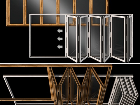  折叠彩绘玻璃木门3d模型 