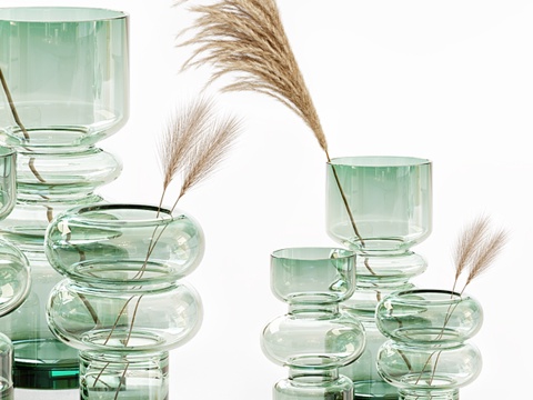  H&amp;M玻璃花瓶配干草花3d模型 