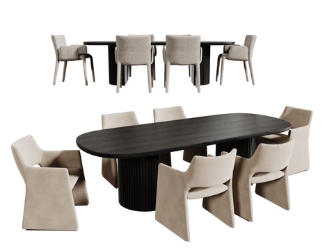 现代桌椅组合 餐桌组合 餐桌 长桌 休闲桌椅su模型