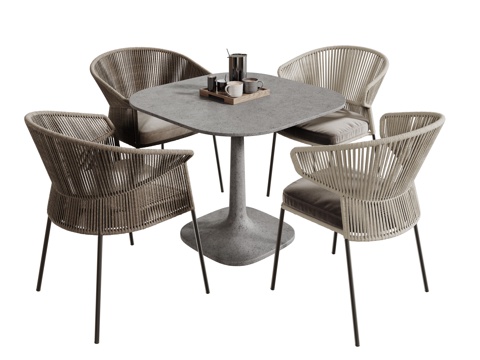 现代户外桌椅组合 户外餐桌 洽谈桌椅 圆桌 休闲桌椅su模型