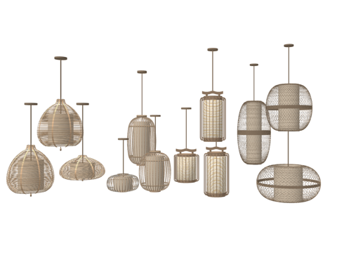 新中式竹编装饰吊灯su模型