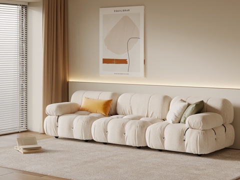 现代奶油风多人沙发 直排沙发su模型