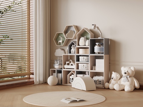 现代儿童储物柜 置物架su模型