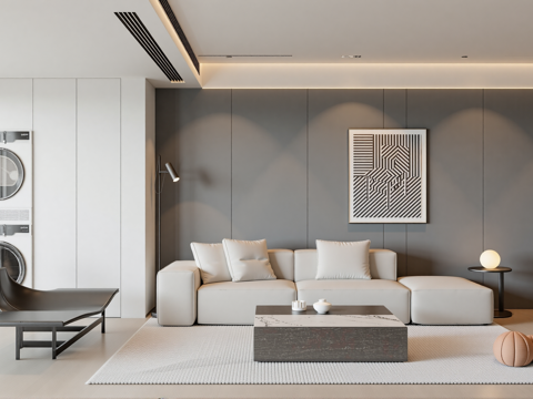 现代网红客厅  沙发组合  背景墙su模型