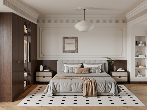 现代简欧美式卧室su模型