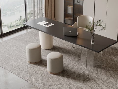 现代简约书桌椅 办公桌椅su模型