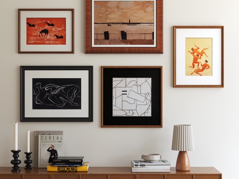 法式中古风挂画组合 书籍摆件 台灯su模型