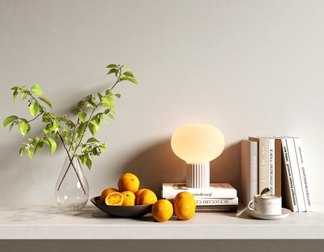 现代奶油装饰品摆件 花艺 水果盘 小台灯su模型