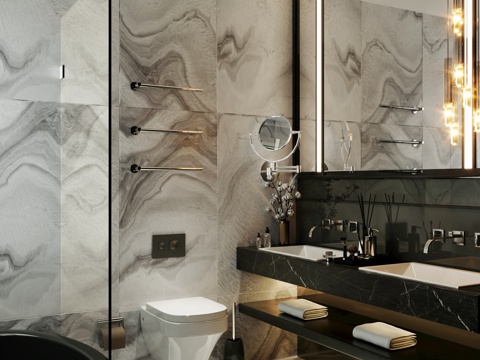  现代黑白卫生间3d模型 