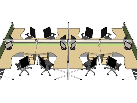 办公桌 工位 屏风卡位 办公椅su模型