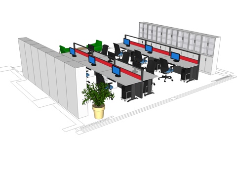  办公桌 工位 屏风卡位 办公椅 文件柜su模型 