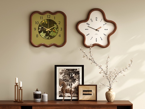 法式奶油钟表 挂钟时钟 装饰挂画 饰品摆件su模型