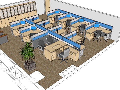  办公桌 工位 屏风卡位 办公椅 文件柜su模型 