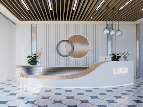 现代简约办公室前台接待台su模型