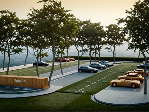 现代园林停车场su模型