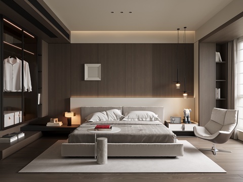 现代家居卧室su模型