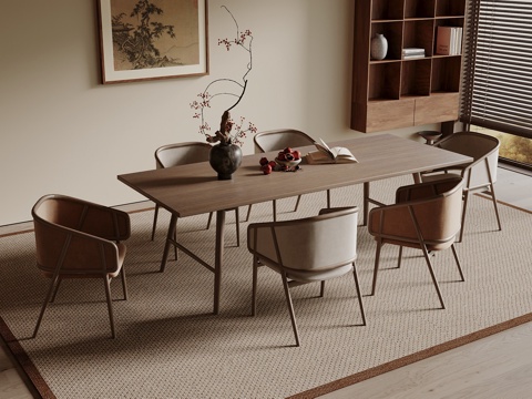 宋式餐桌椅组合 宋式餐厅 木制餐桌 木制餐椅su模型