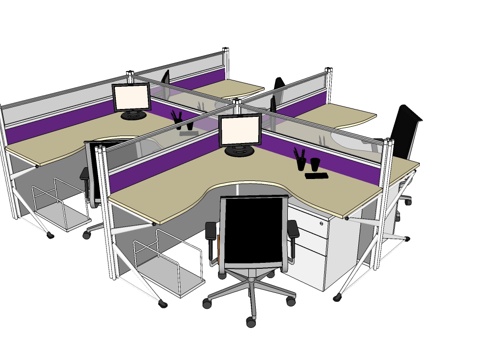  办公桌 工位 屏风卡位 办公椅su模型 