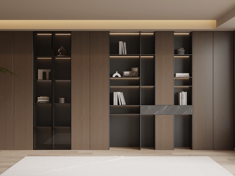  现代意式书柜su模型 