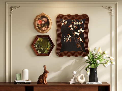 法式中古装饰画 挂画 花瓶花艺 饰品摆件 植物画su模型