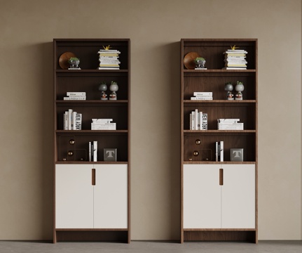 新中式书柜 书架 边柜高柜su模型