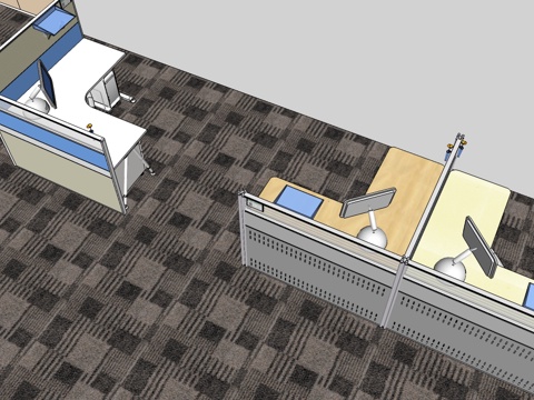 办公桌 工位 屏风卡位 办公椅su模型