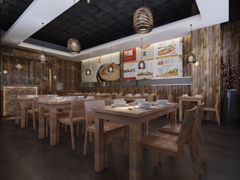  工业风餐饮店3d模型 