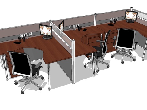 办公桌 工位 屏风卡位 办公椅su模型