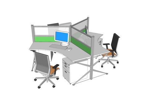 办公桌 工位 屏风卡位 办公椅su模型