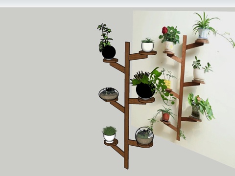 树形木制绿植花架su模型