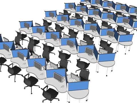  办公桌 工位 屏风卡位 办公椅su模型 