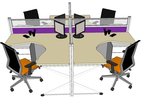 办公桌 工位 屏风卡位 办公椅su模型