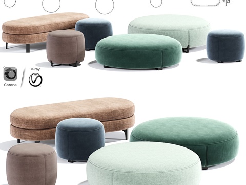  Poliform New York 圆形脚凳3d模型 