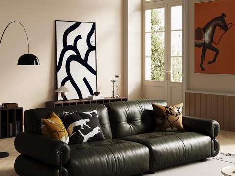 法式复古风多人沙发 直排沙发su模型