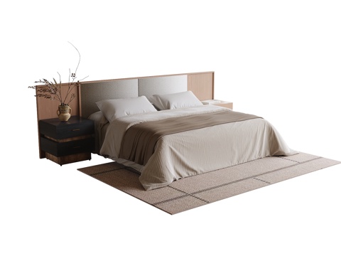 现代双人床 床头柜su模型