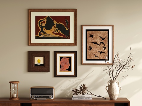 法式复古装饰画 挂画 动物画 抽象画 饰品摆件su模型su模型